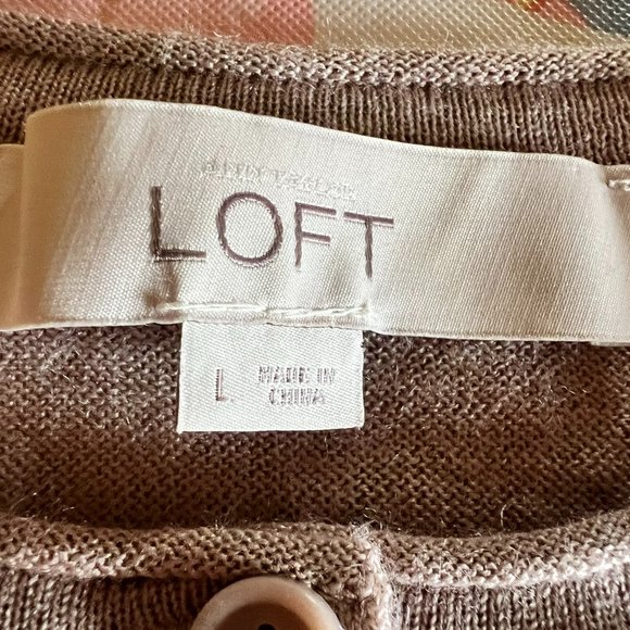 LOFT Light Mauve 30% Wool Crochet Front Cardigan - Large - Picture 3 of 4